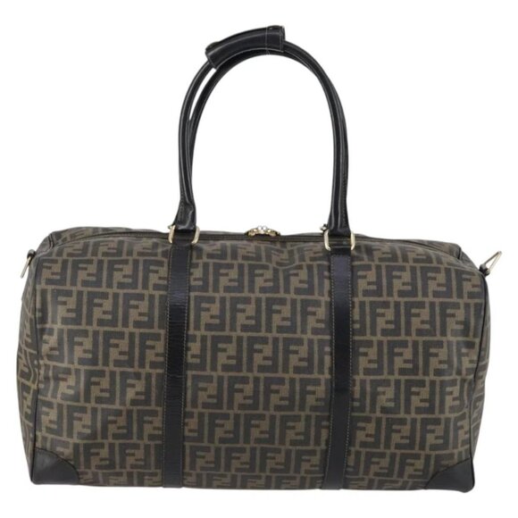 FENDI Zucca Canvas Boston Bag PVC Black Brown gold Auth 142675 - Picture 3 of 16